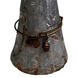 Alex and Ani Cupcake Expandable Bracelet Brass Gold Tone Dangle Charms